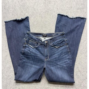 Judy Blue Jeans Womens 14W Dark Blue Flare Stretch Denim Raw Hem Plus Size